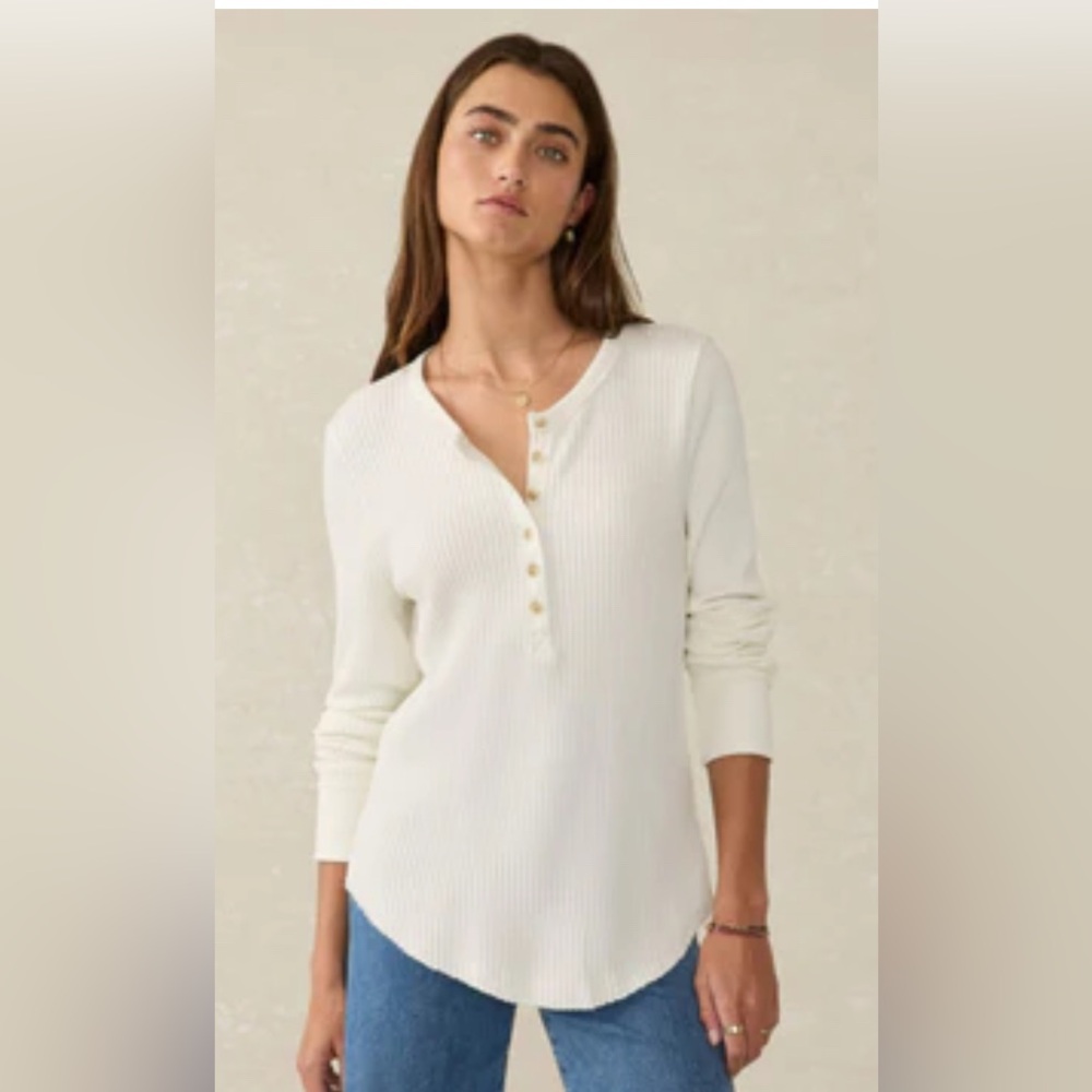 FAHERTY- Women's White Henley Top
